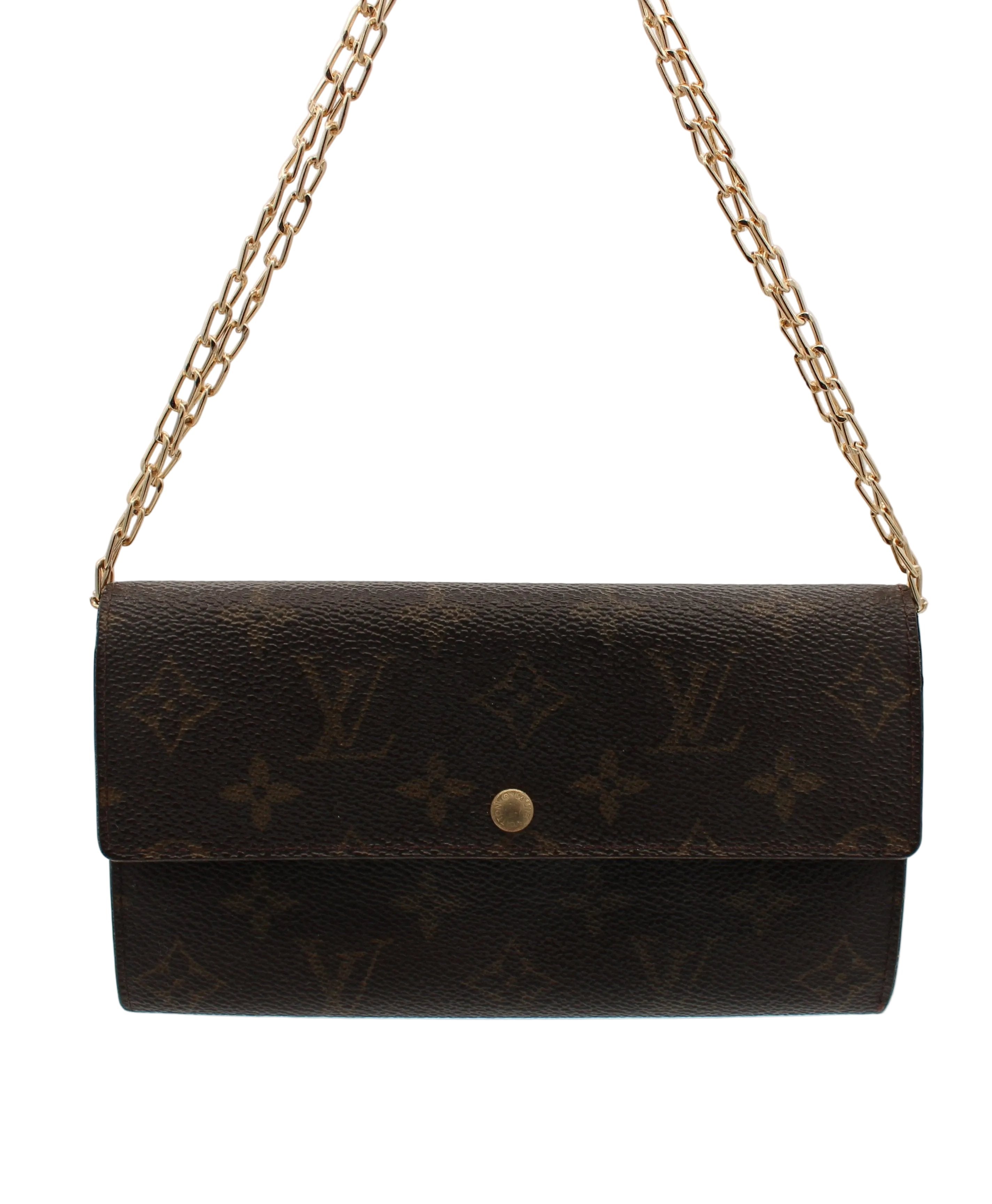 Louis Vuitton Monogram Sarah Long Wallet Brown Coated Canvas Gold Hardware