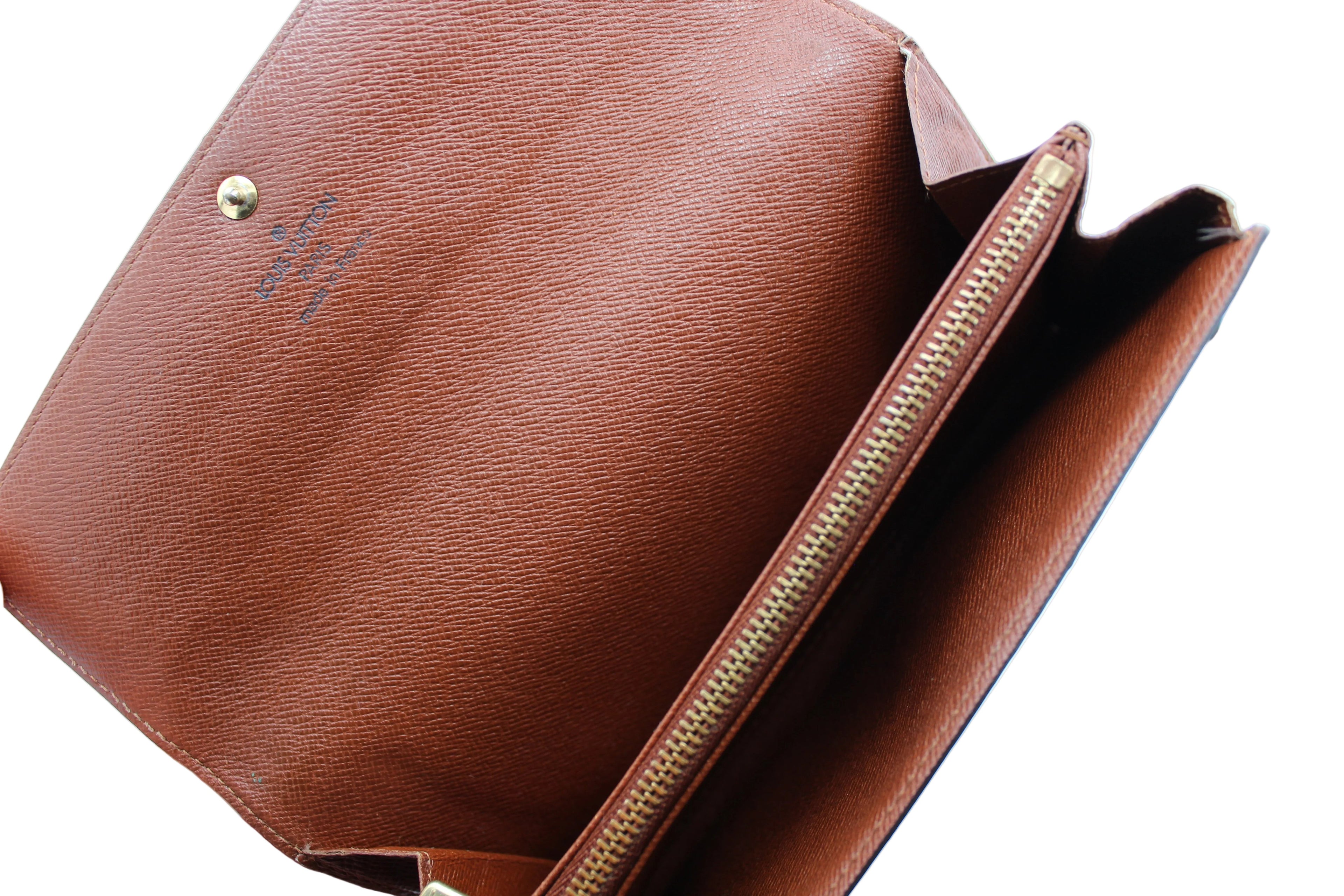 Louis Vuitton Monogram Sarah Long Wallet Brown Coated Canvas Gold Hardware