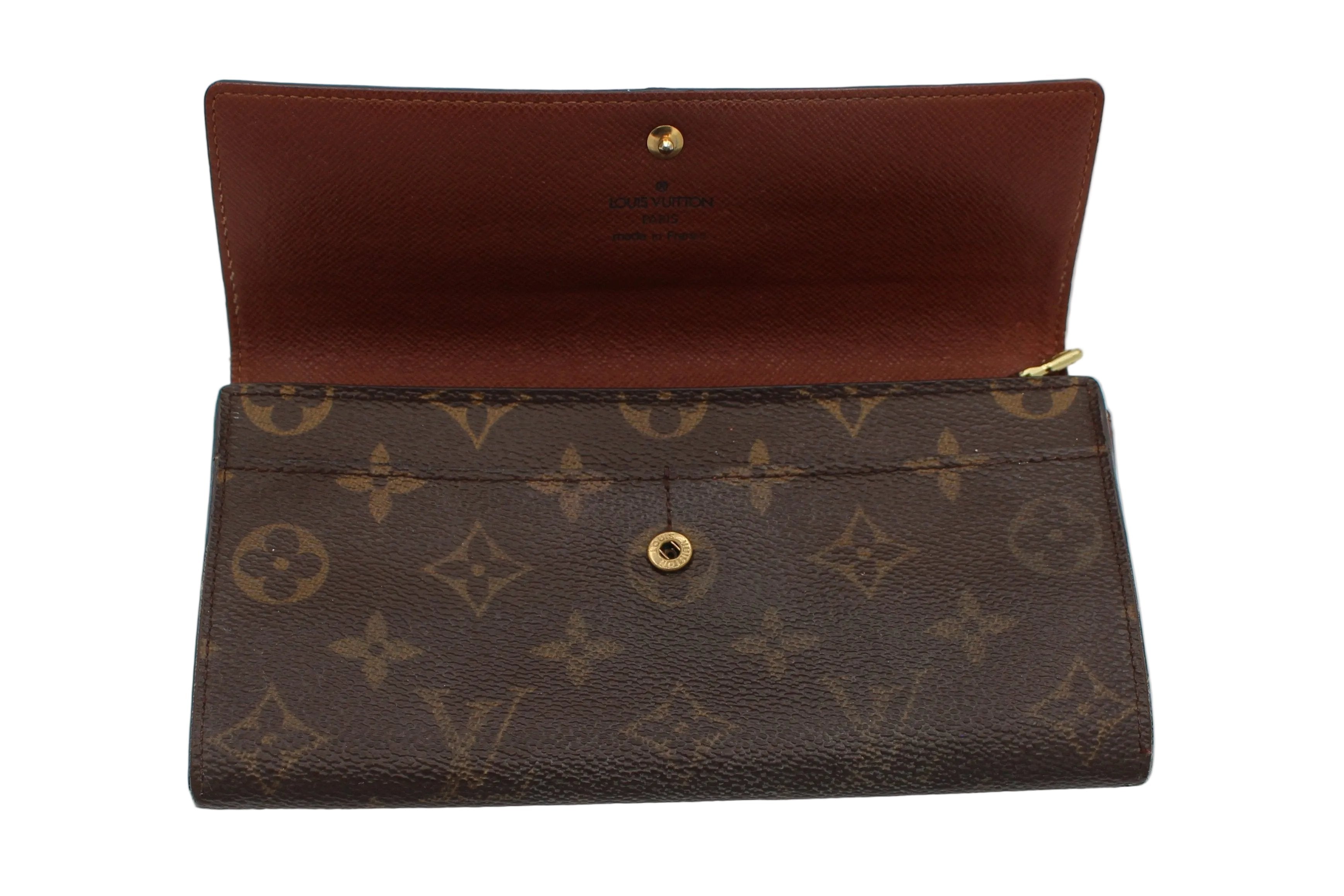 Louis Vuitton Monogram Sarah Long Wallet Brown Coated Canvas Gold Hardware