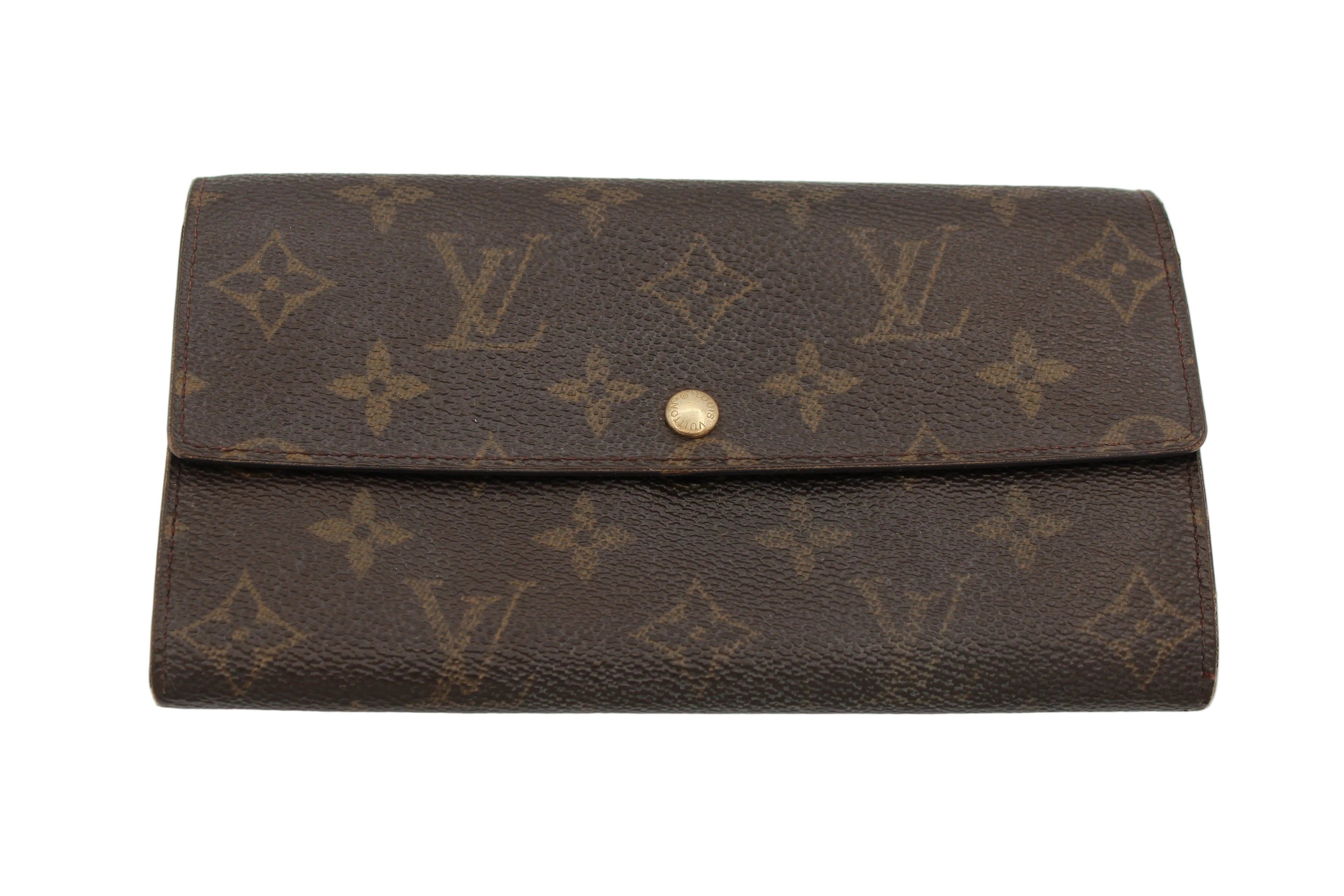 Louis Vuitton Monogram Sarah Long Wallet Brown Coated Canvas Gold Hardware