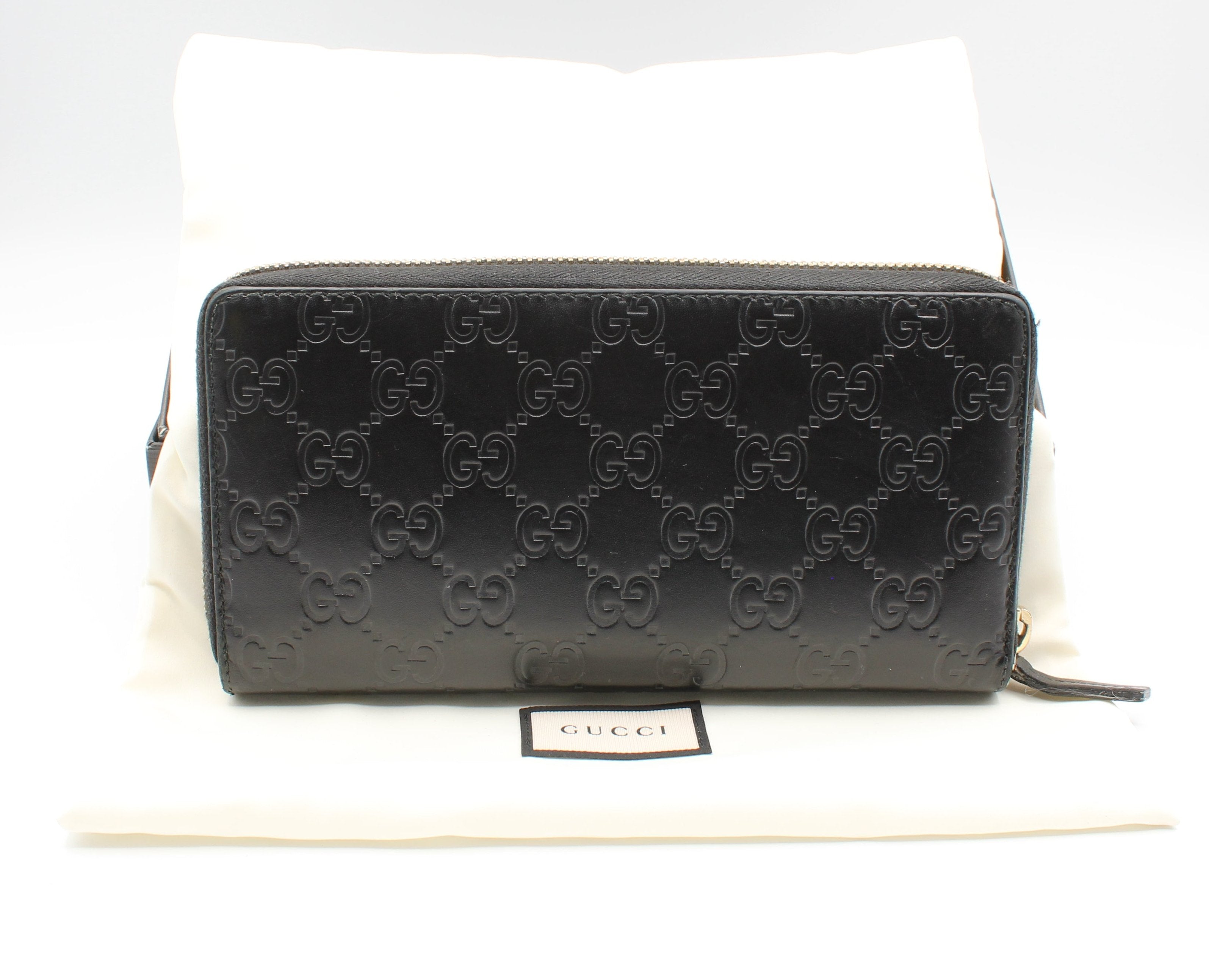 Gucci Guccissima Bow Zip-Around Continental Wallet — Black w/ Box
