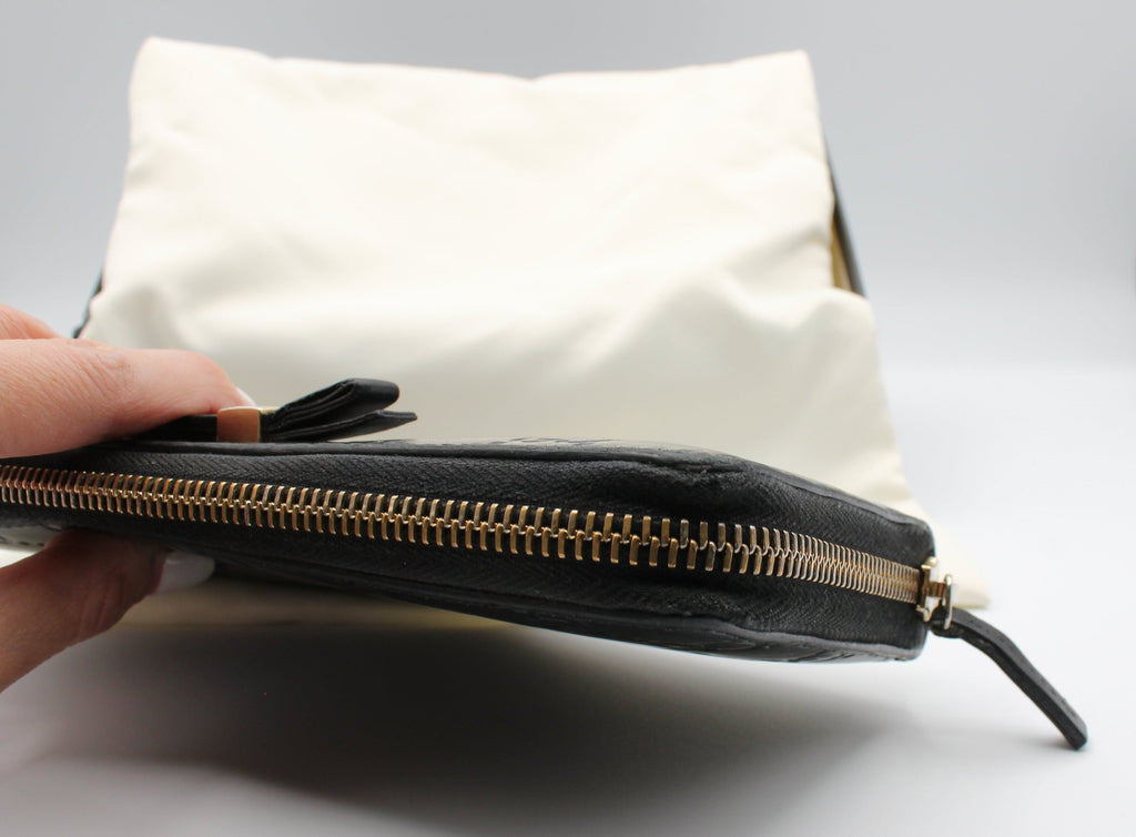 Gucci Guccissima Bow Zip-Around Continental Wallet — Black w/ Box