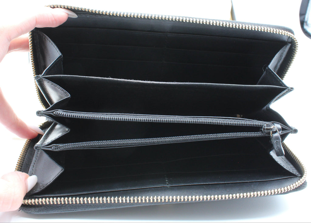 Gucci Guccissima Bow Zip-Around Continental Wallet — Black w/ Box