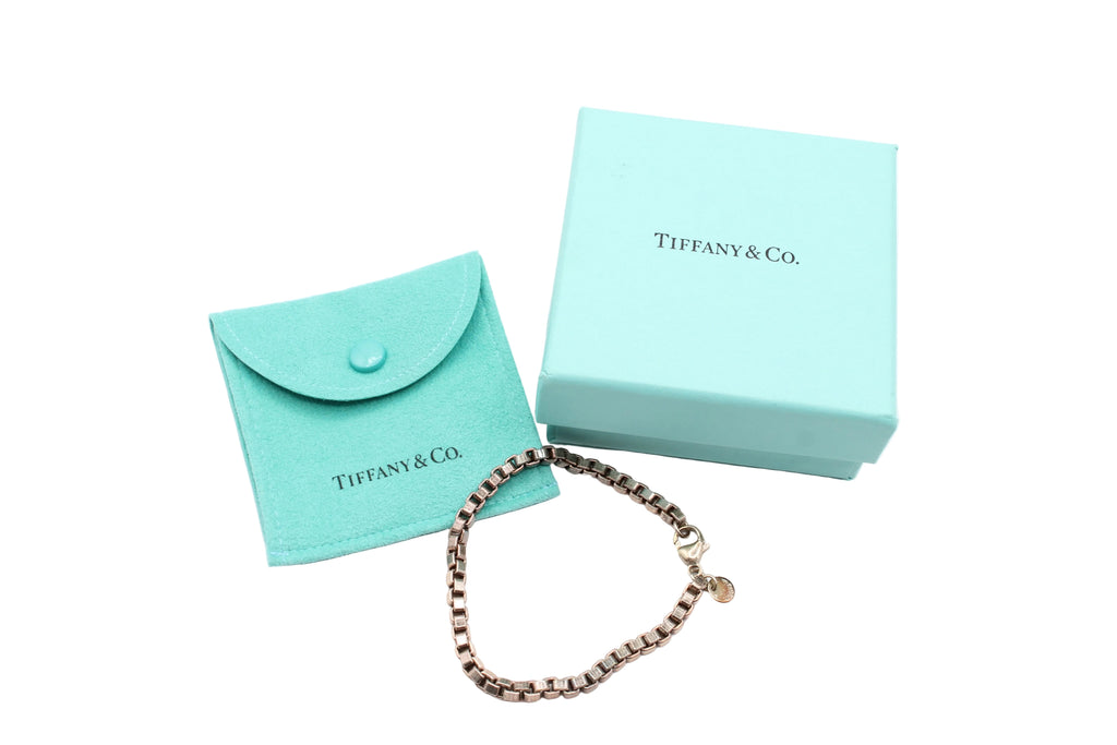 Tiffany & Co. Venetian Link Box Chain Bracelet Sterling Silver 925 w/ Box & Pouc
