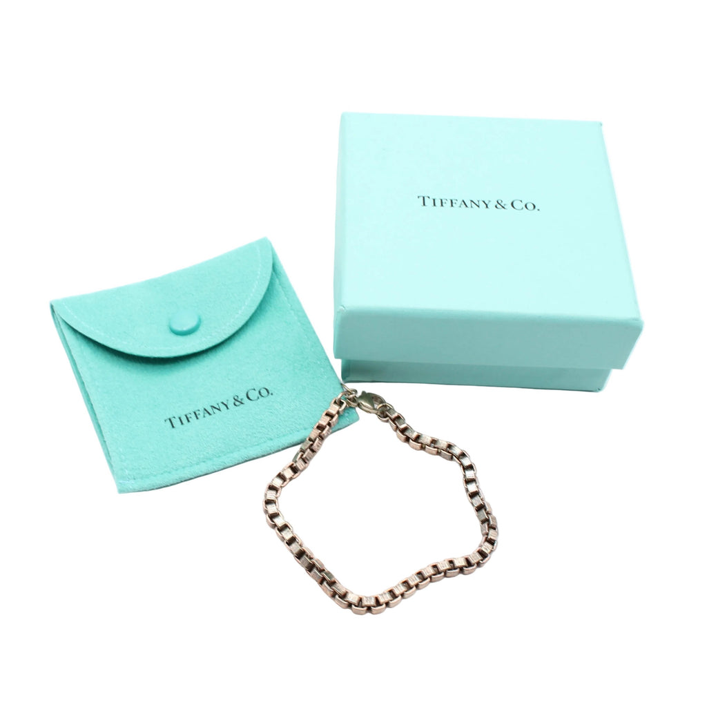 Tiffany & Co. Venetian Link Box Chain Bracelet Sterling Silver 925 w/ Box & Pouc