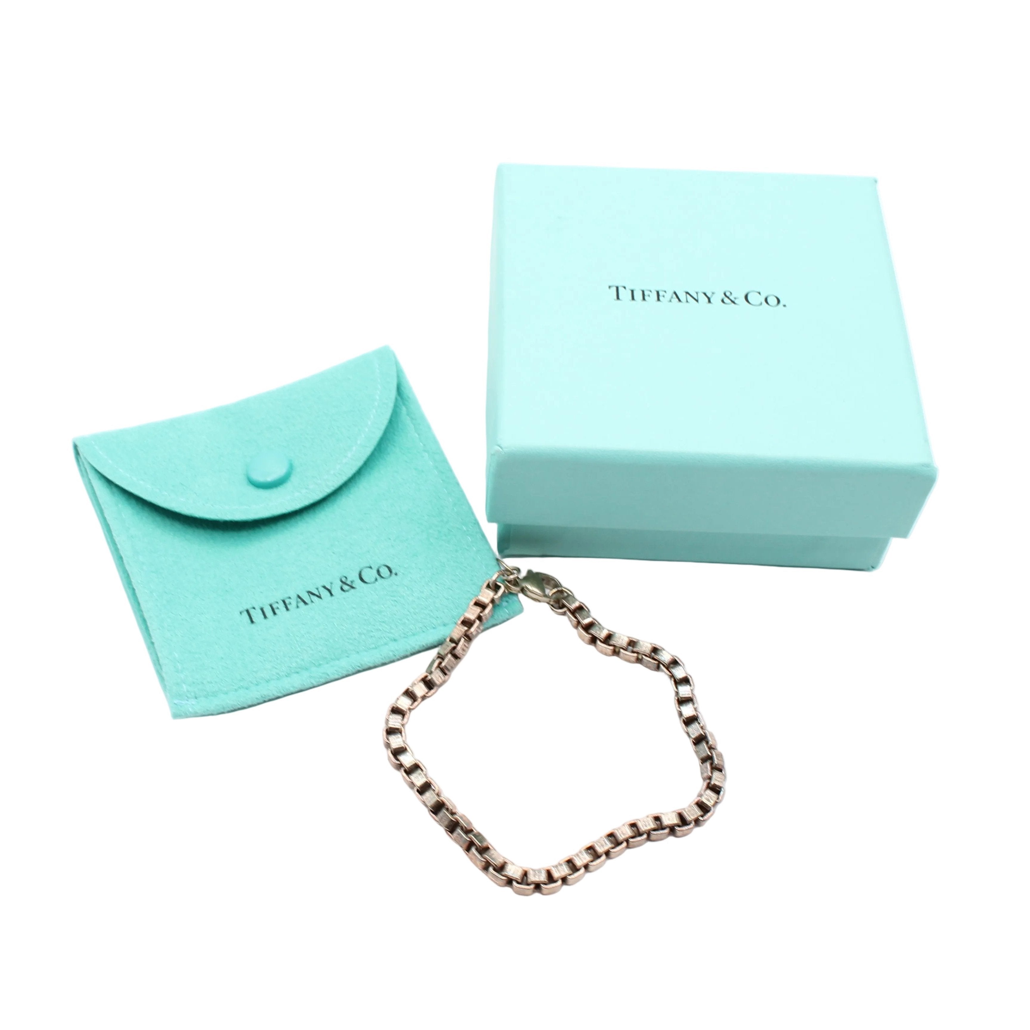Tiffany & Co. Venetian Link Box Chain Bracelet Sterling Silver 925 w/ Box & Pouc