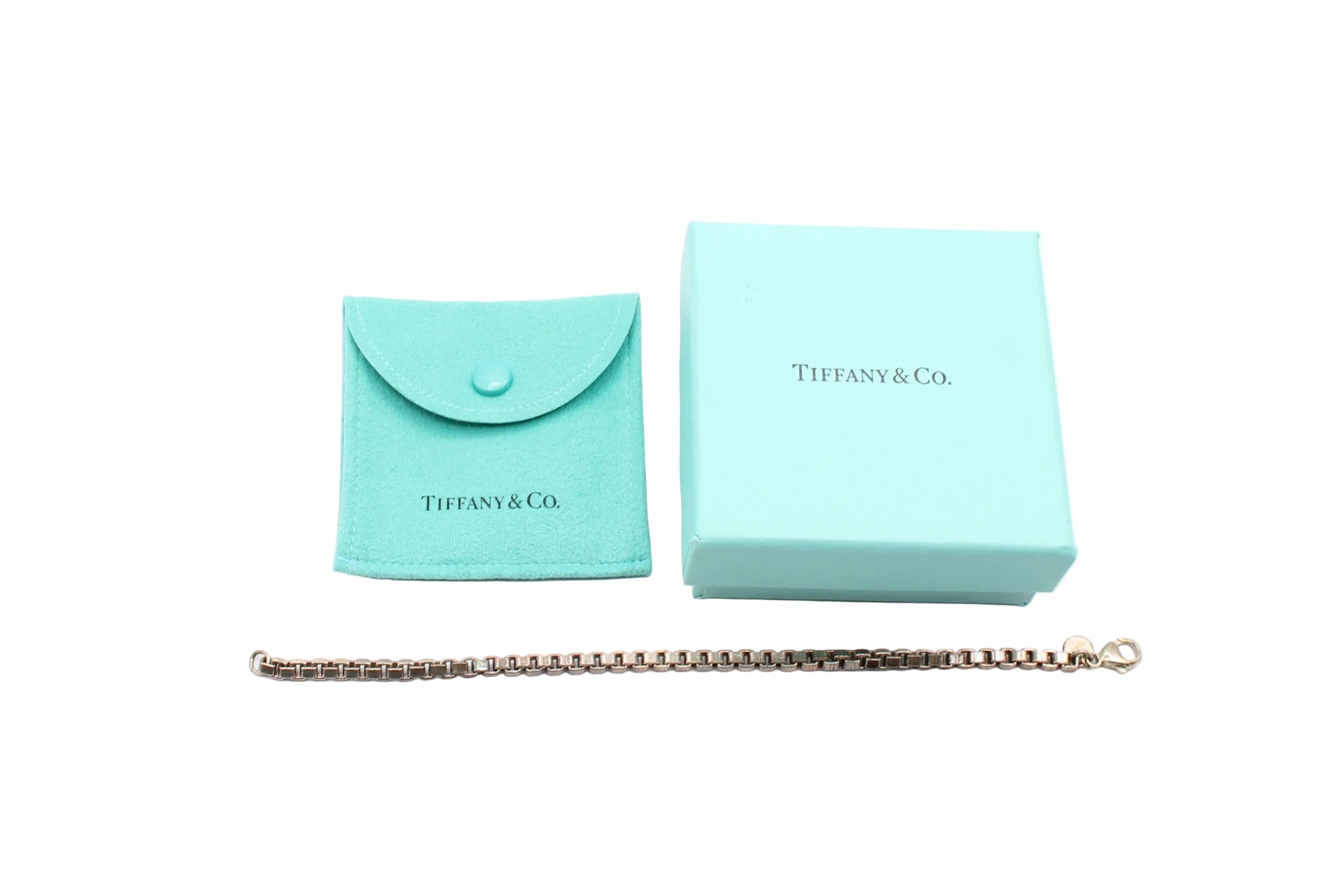 Tiffany & Co. Venetian Link Box Chain Bracelet Sterling Silver 925 w/ Box & Pouc