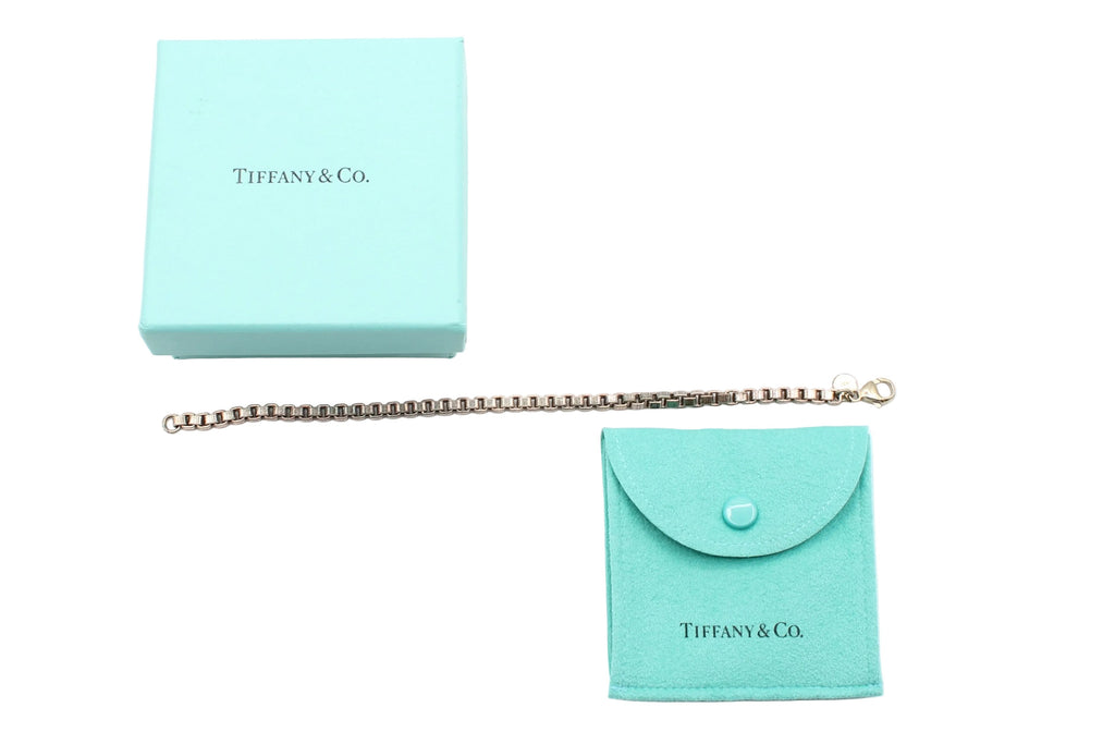 Tiffany & Co. Venetian Link Box Chain Bracelet Sterling Silver 925 w/ Box & Pouc