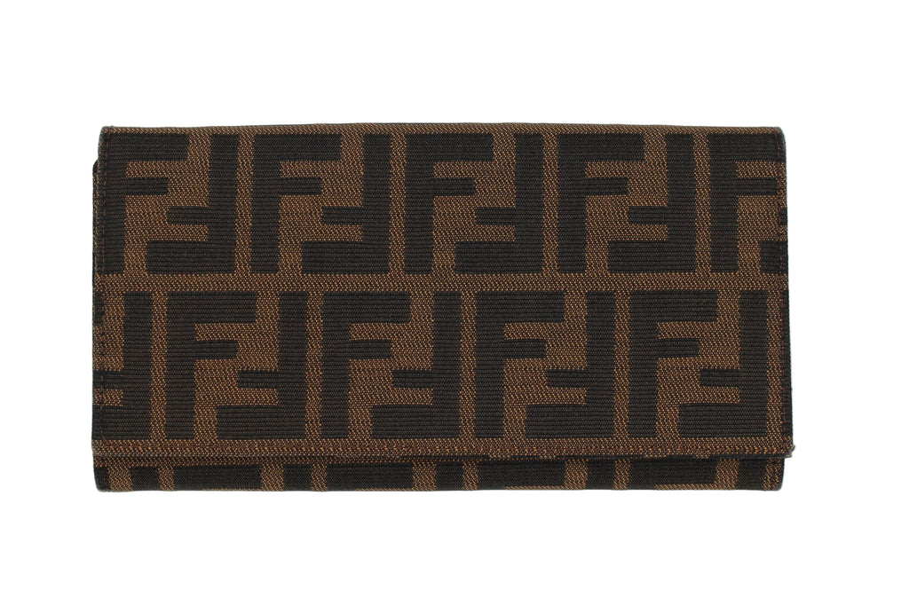 Fendi Zucca FF Monogram Continental Long Wallet Tobacco Brown