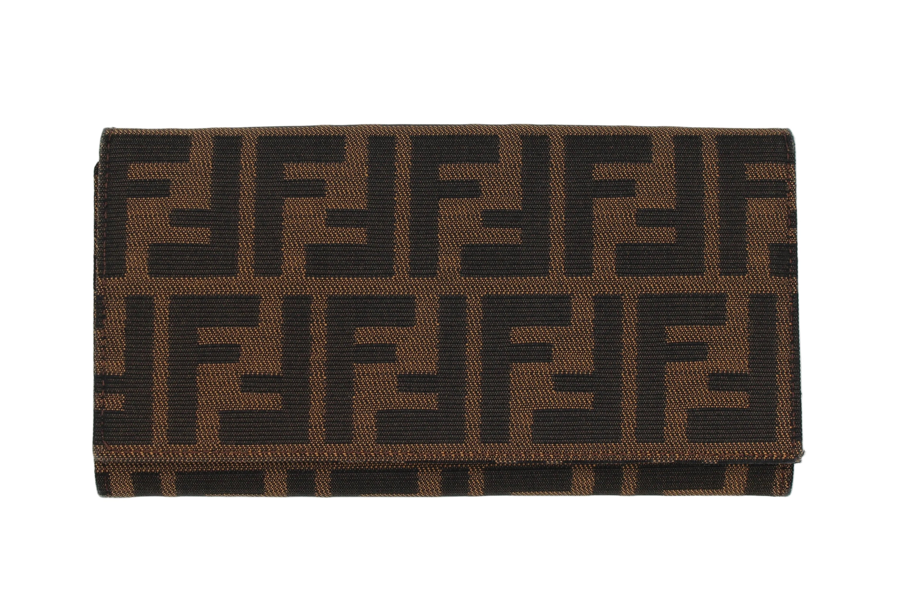 Fendi Zucca FF Monogram Continental Long Wallet Tobacco Brown