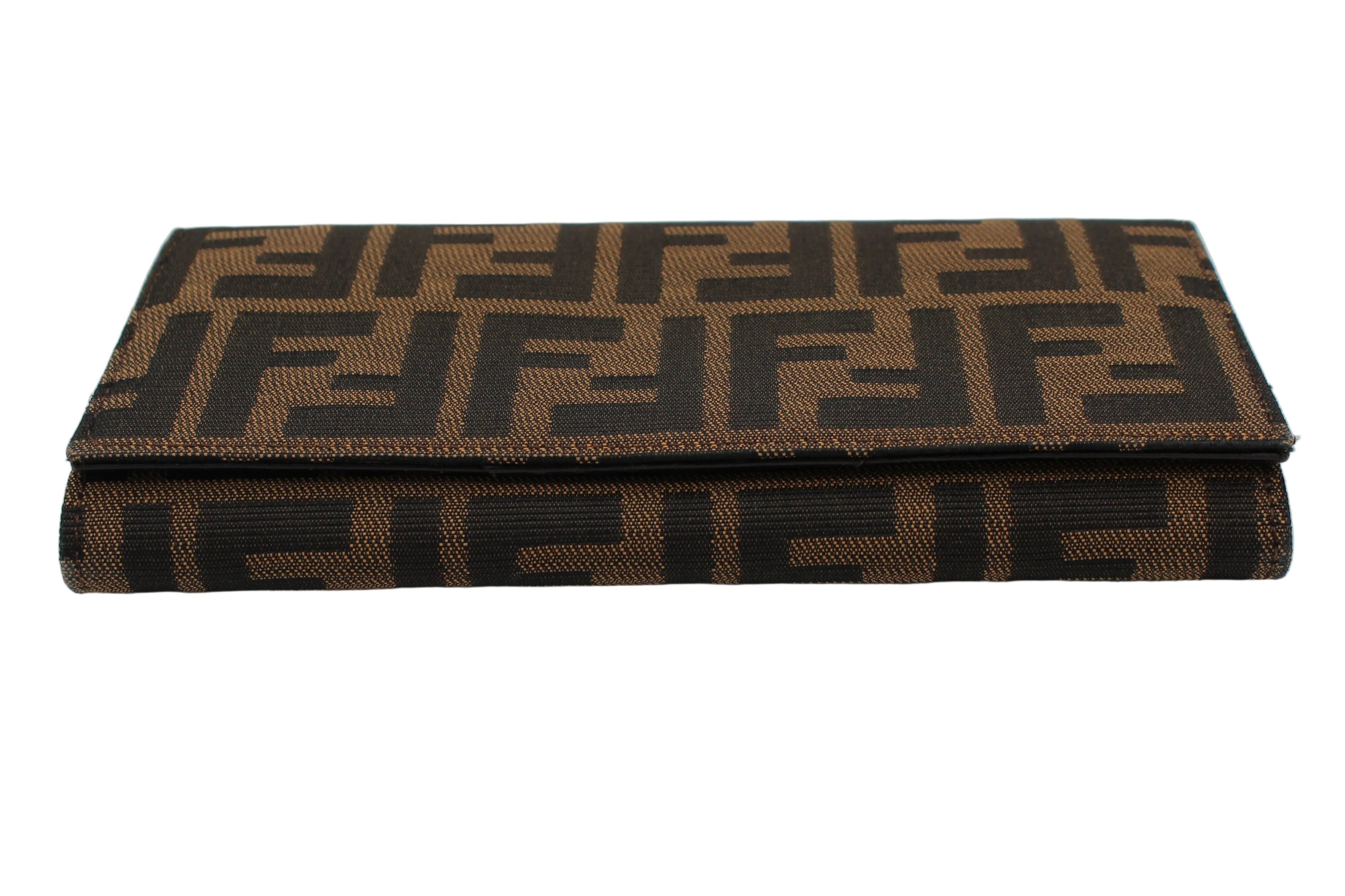 Fendi Zucca FF Monogram Continental Long Wallet Tobacco Brown