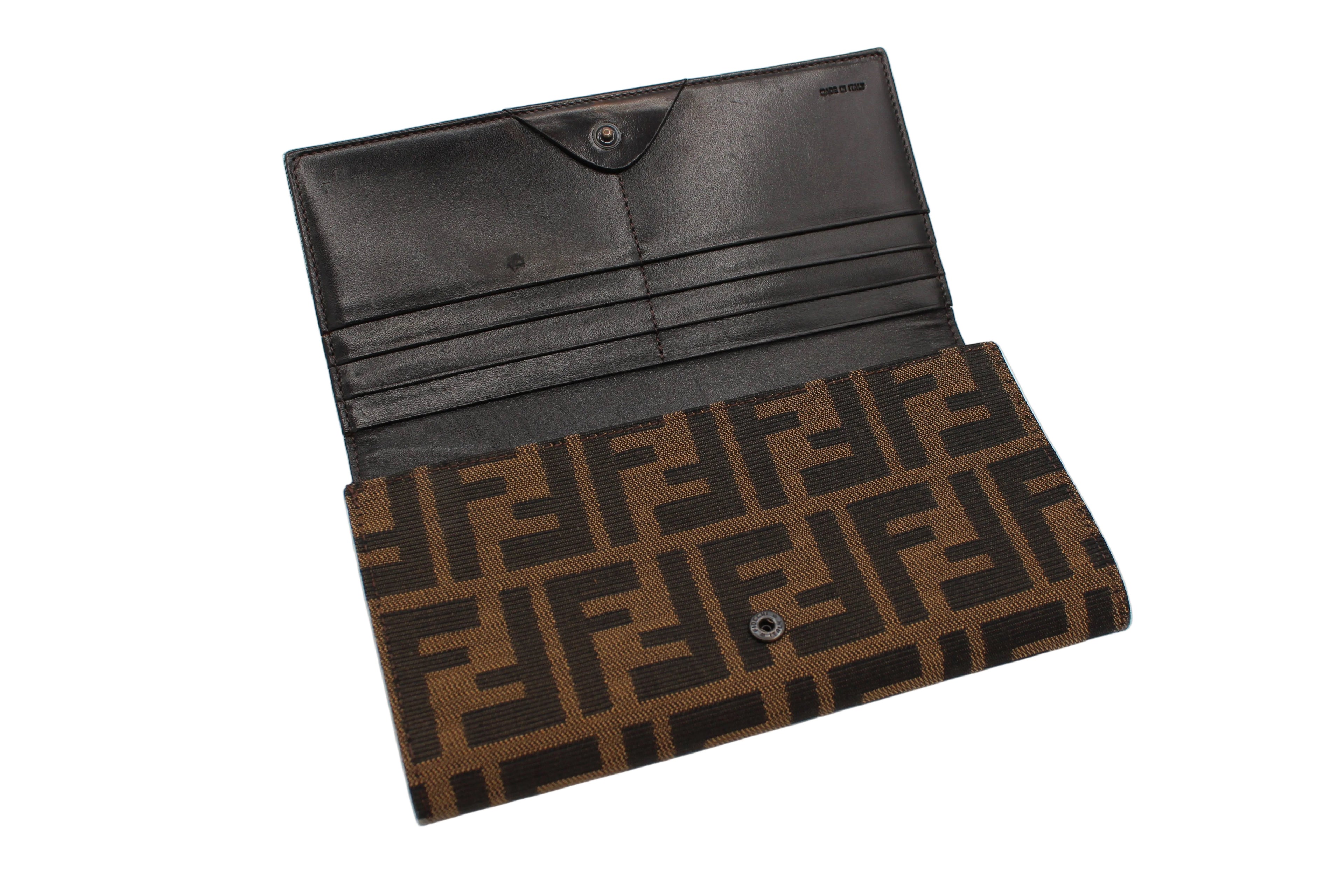 Fendi Zucca FF Monogram Continental Long Wallet Tobacco Brown