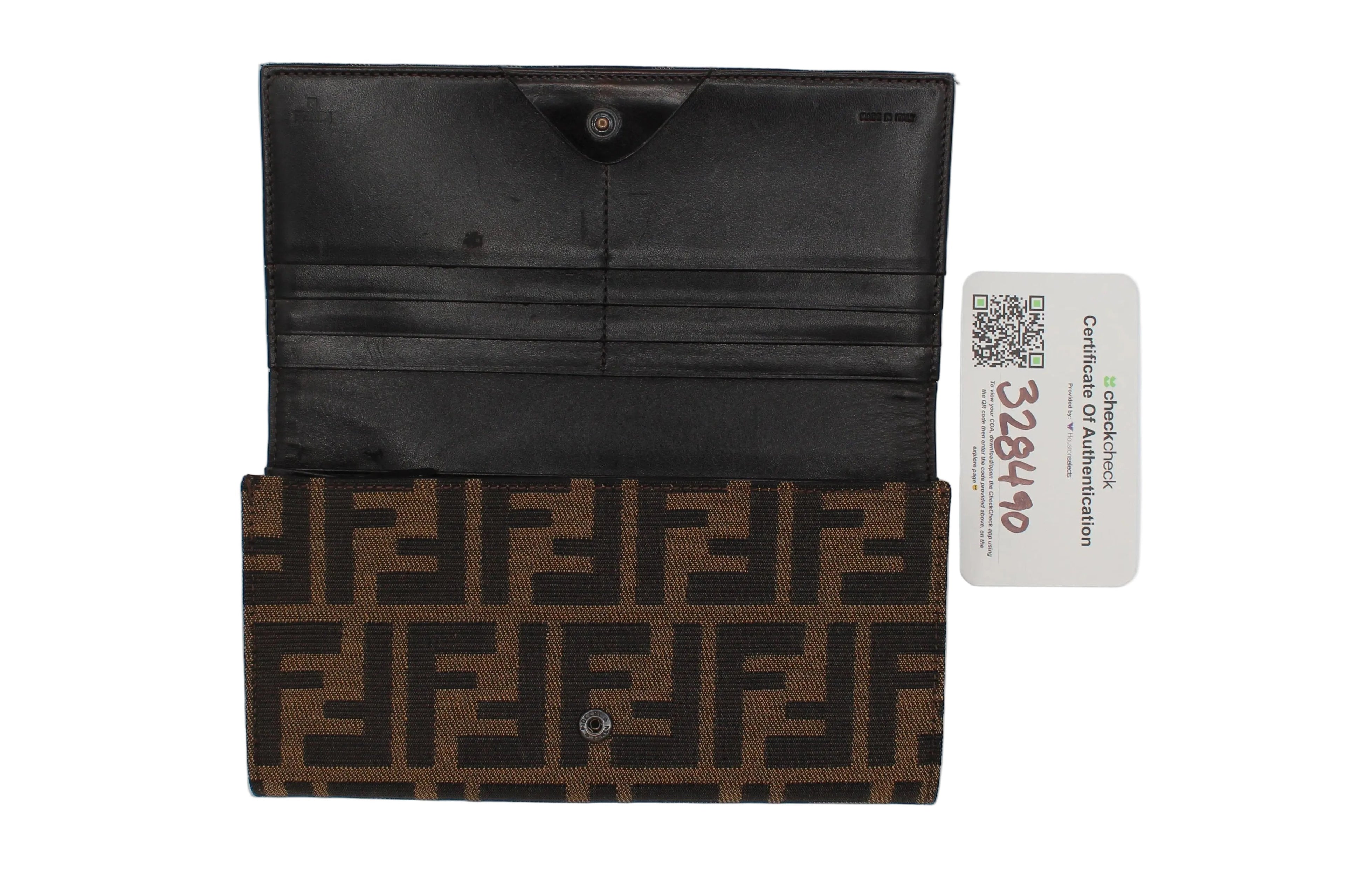 Fendi Zucca FF Monogram Continental Long Wallet Tobacco Brown