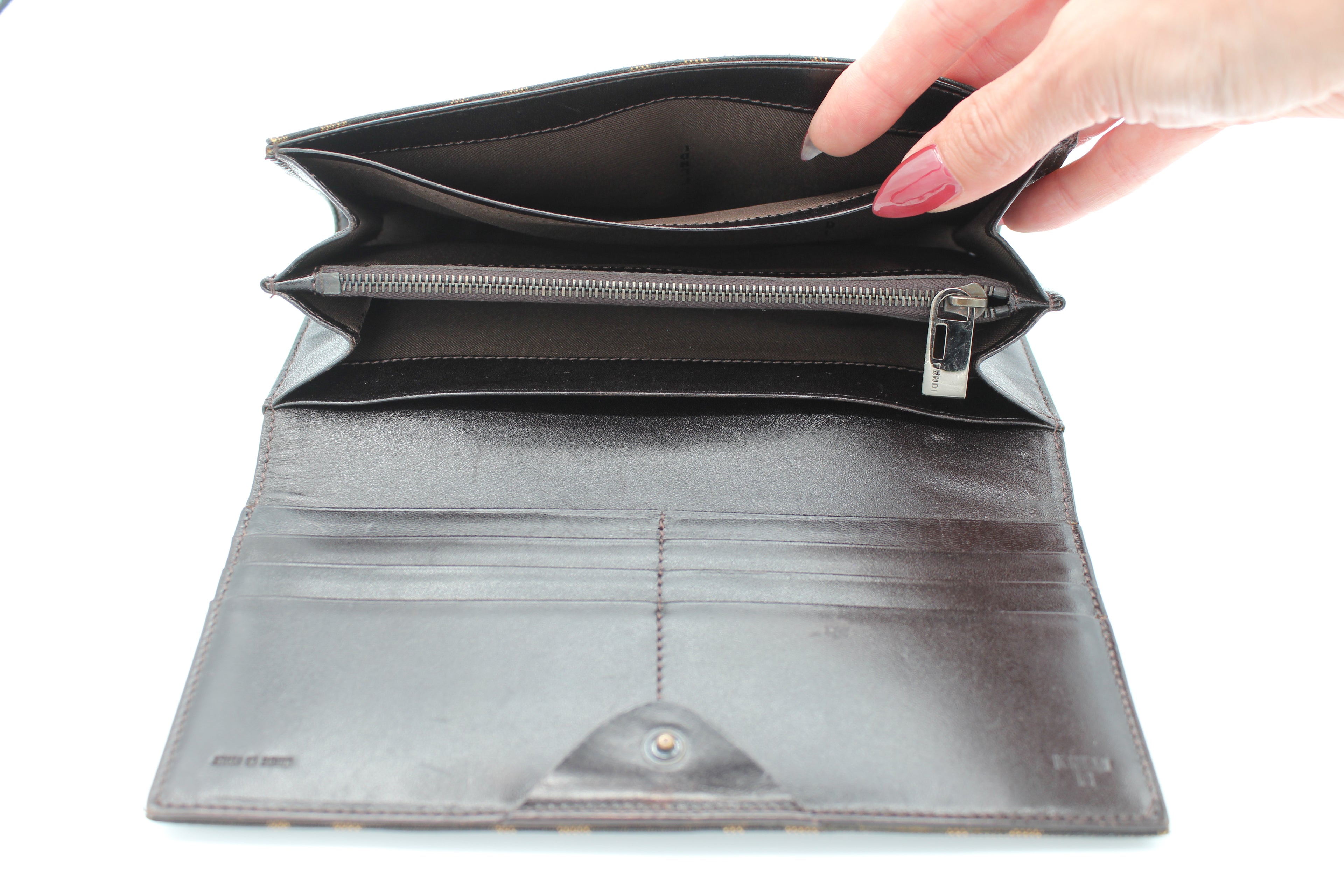 Fendi Zucca FF Monogram Continental Long Wallet Tobacco Brown