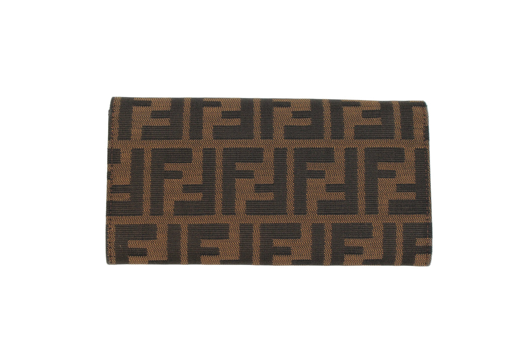 Fendi Zucca FF Monogram Continental Long Wallet Tobacco Brown