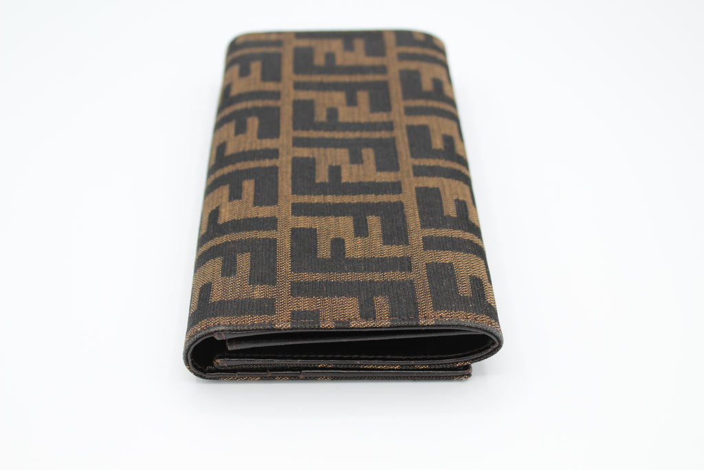 Fendi Zucca FF Monogram Continental Long Wallet Tobacco Brown