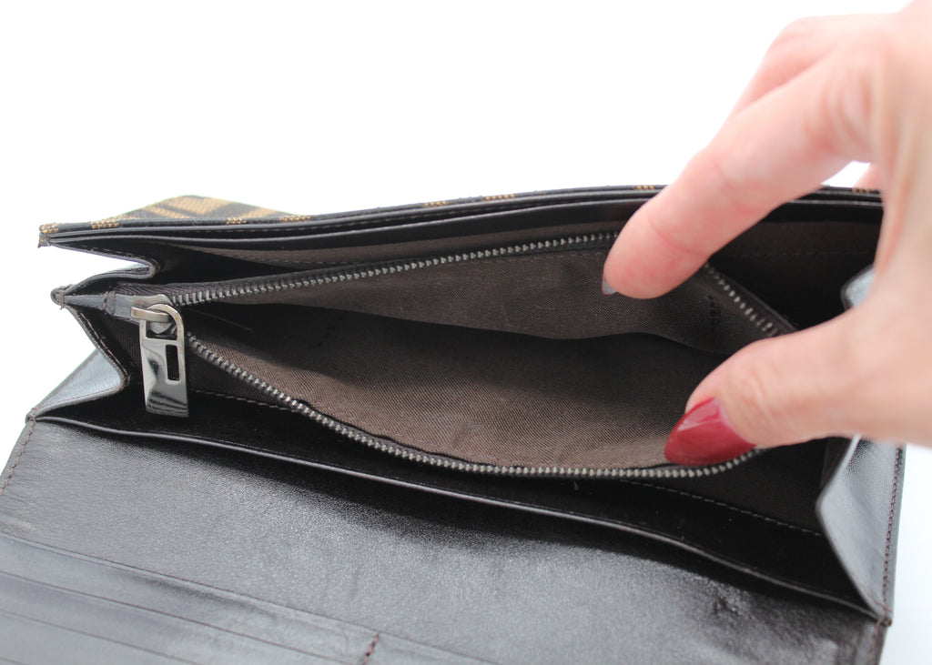 Fendi Zucca FF Monogram Continental Long Wallet Tobacco Brown
