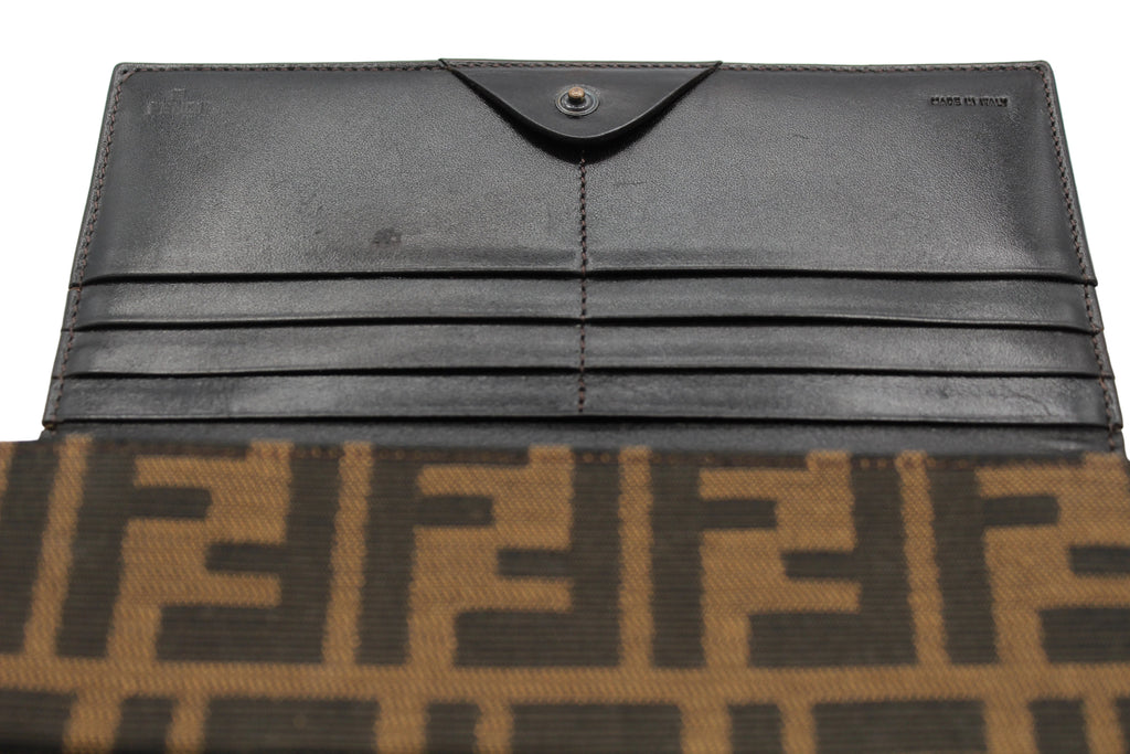 Fendi Zucca FF Monogram Continental Long Wallet Tobacco Brown