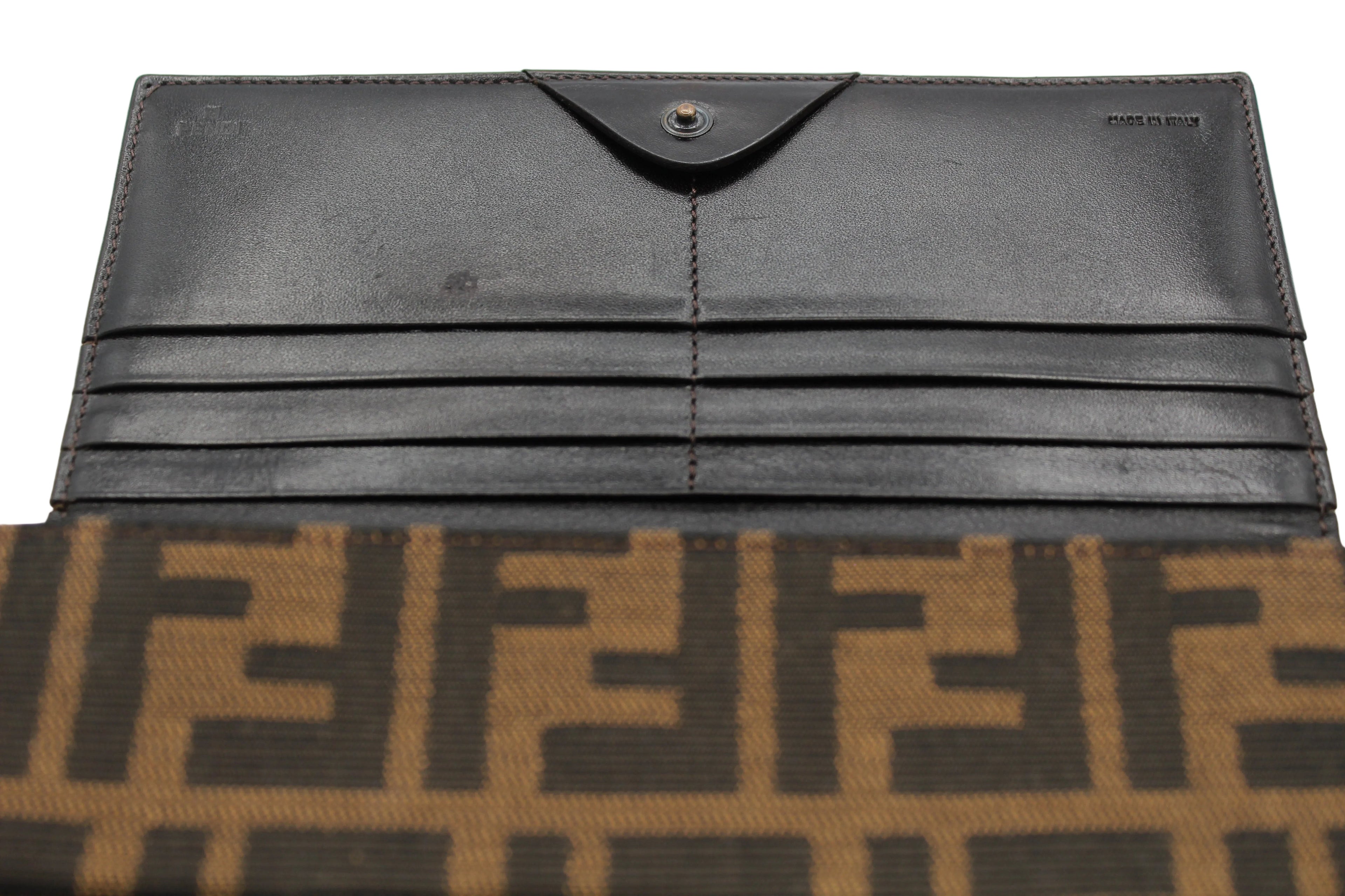 Fendi Zucca FF Monogram Continental Long Wallet Tobacco Brown