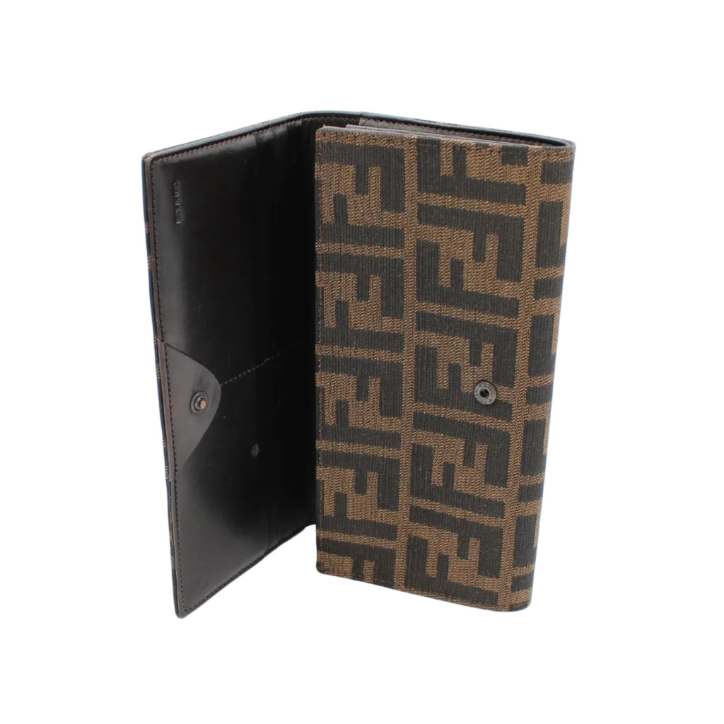 Fendi Zucca FF Monogram Continental Long Wallet Tobacco Brown