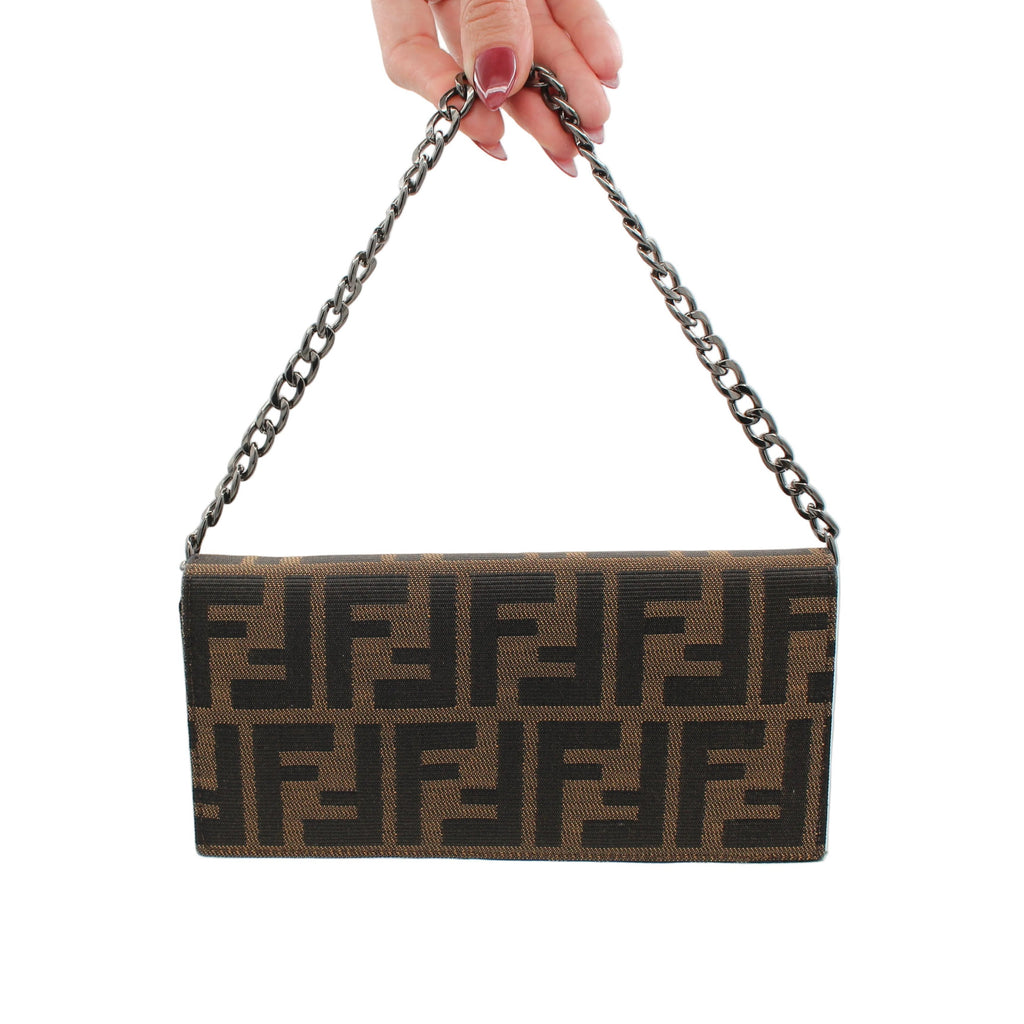 Fendi Zucca FF Monogram Continental Long Wallet Tobacco Brown