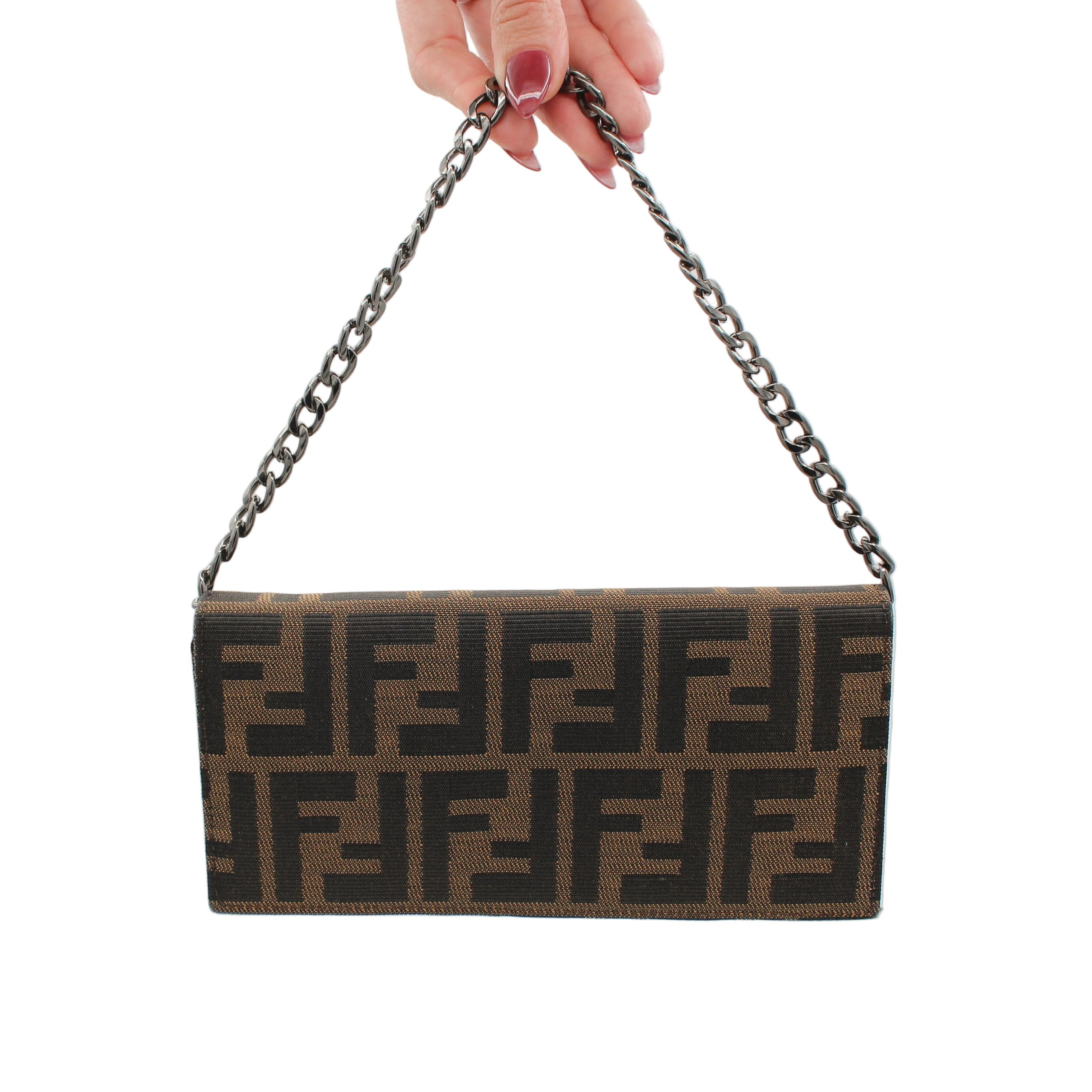 Fendi Zucca FF Monogram Continental Long Wallet Tobacco Brown