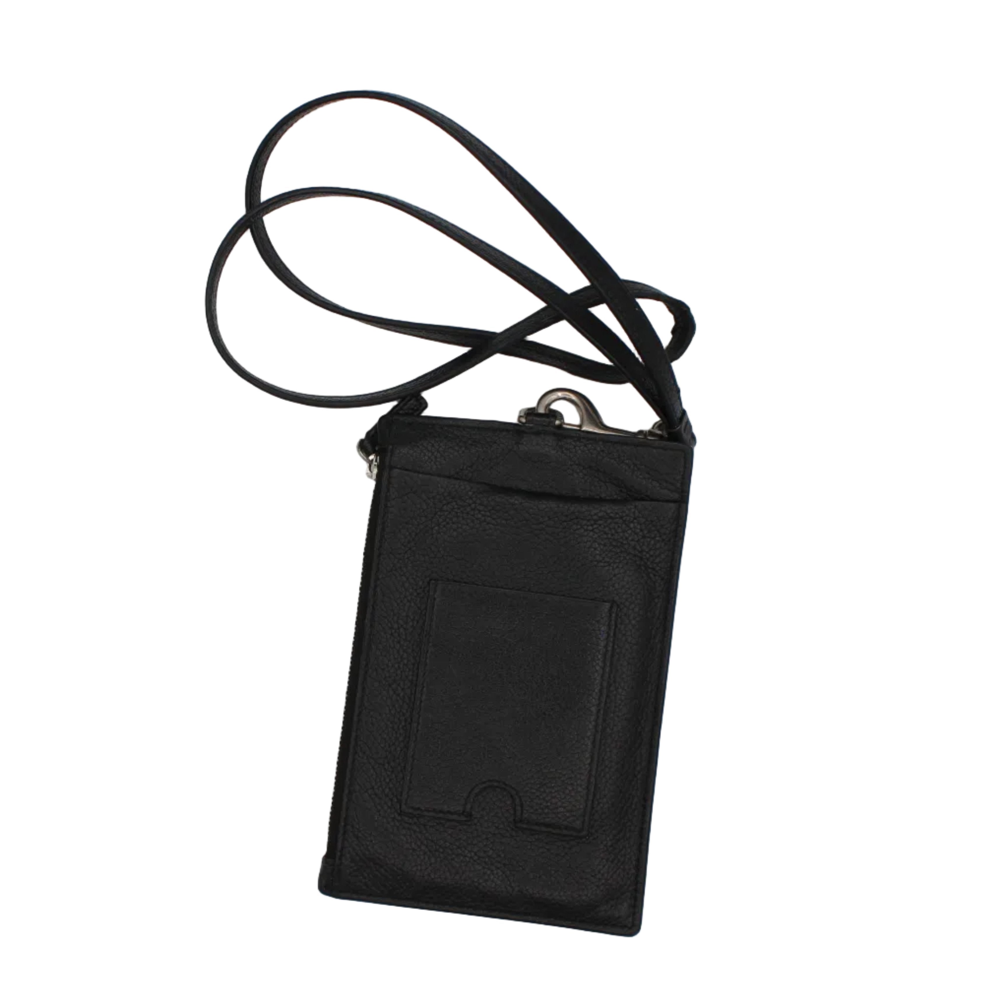 Balenciaga Cash Leather Passport Card Holder Lanyard Black Green Logo