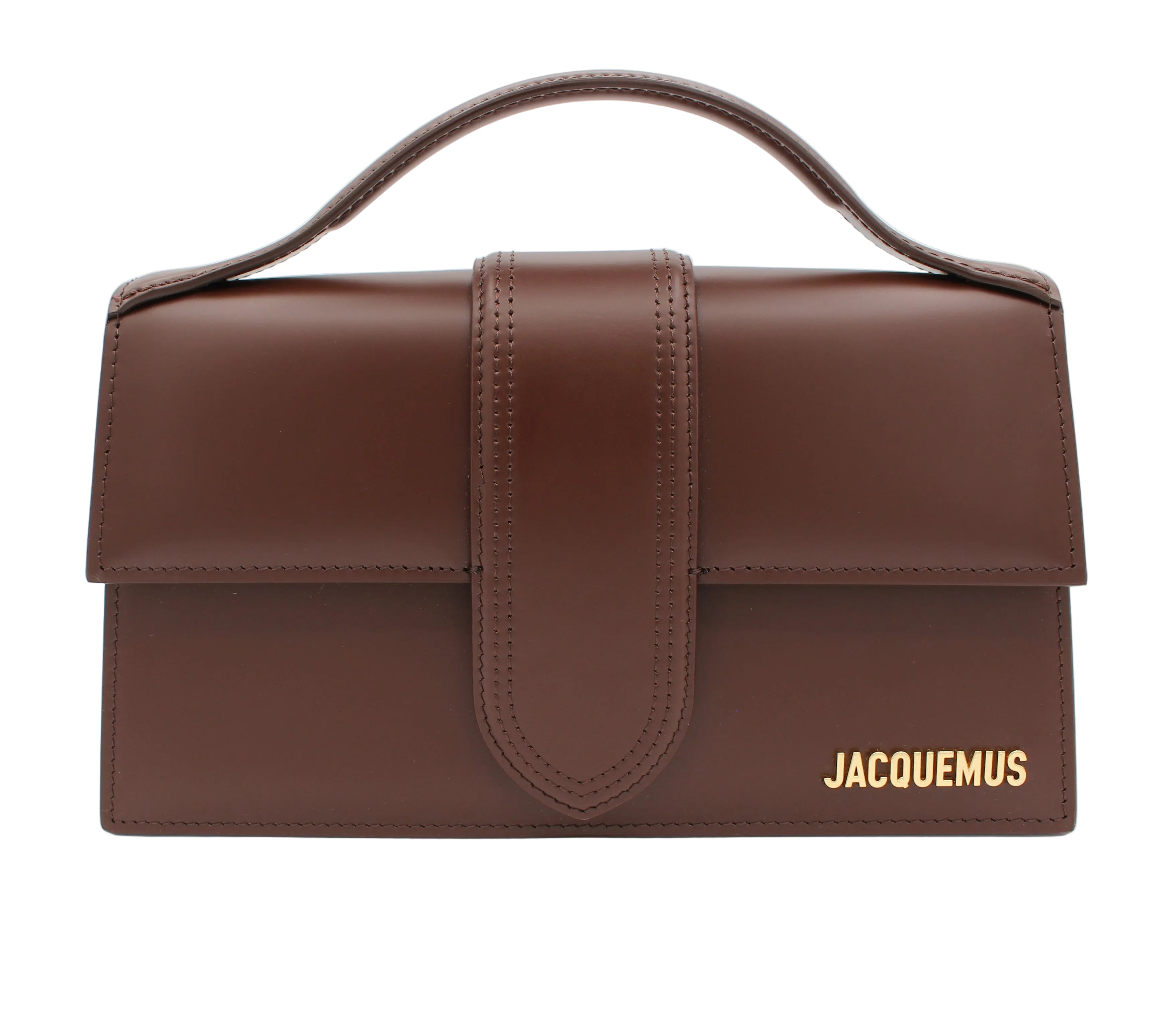Jacquemus Le Bambino Long Structured Flap Bag — Dark Brown | Gold Hardware