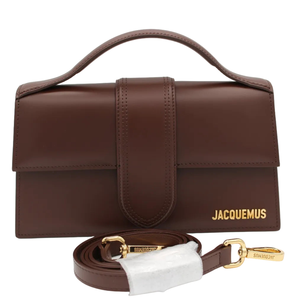 Jacquemus Le Bambino Long Structured Flap Bag — Dark Brown | Gold Hardware