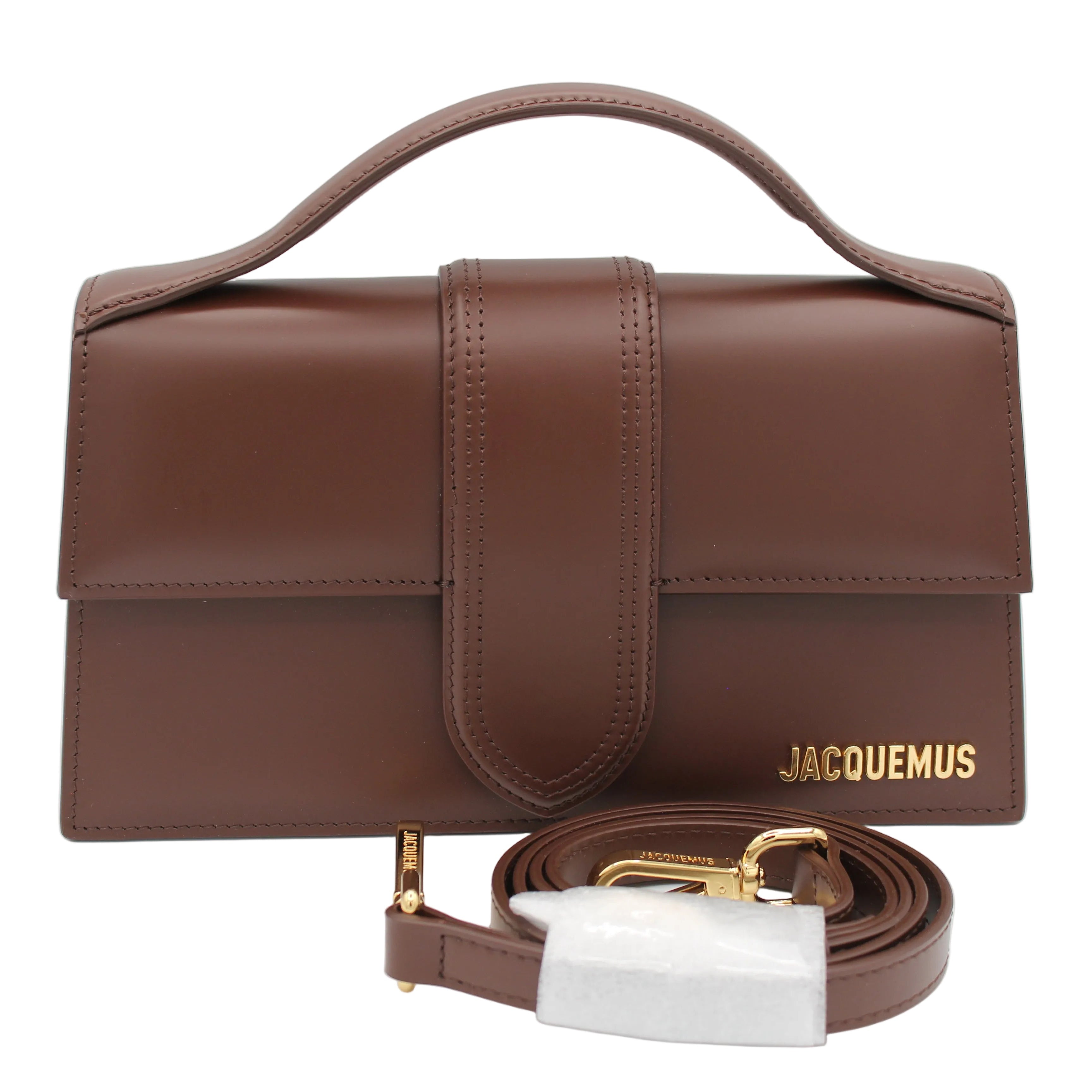 Jacquemus Le Bambino Long Structured Flap Bag — Dark Brown | Gold Hardware