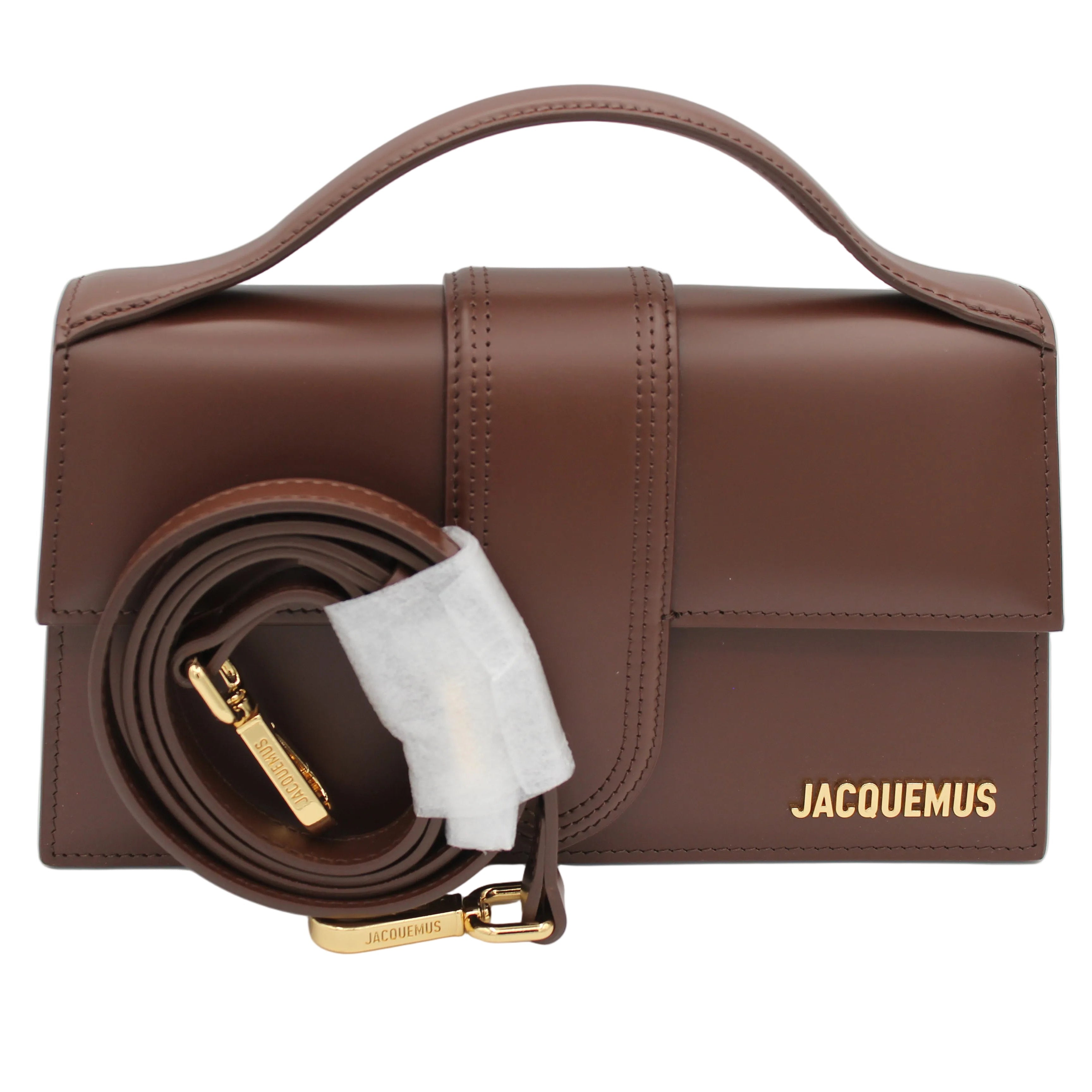 Jacquemus Le Bambino Long Structured Flap Bag — Dark Brown | Gold Hardware