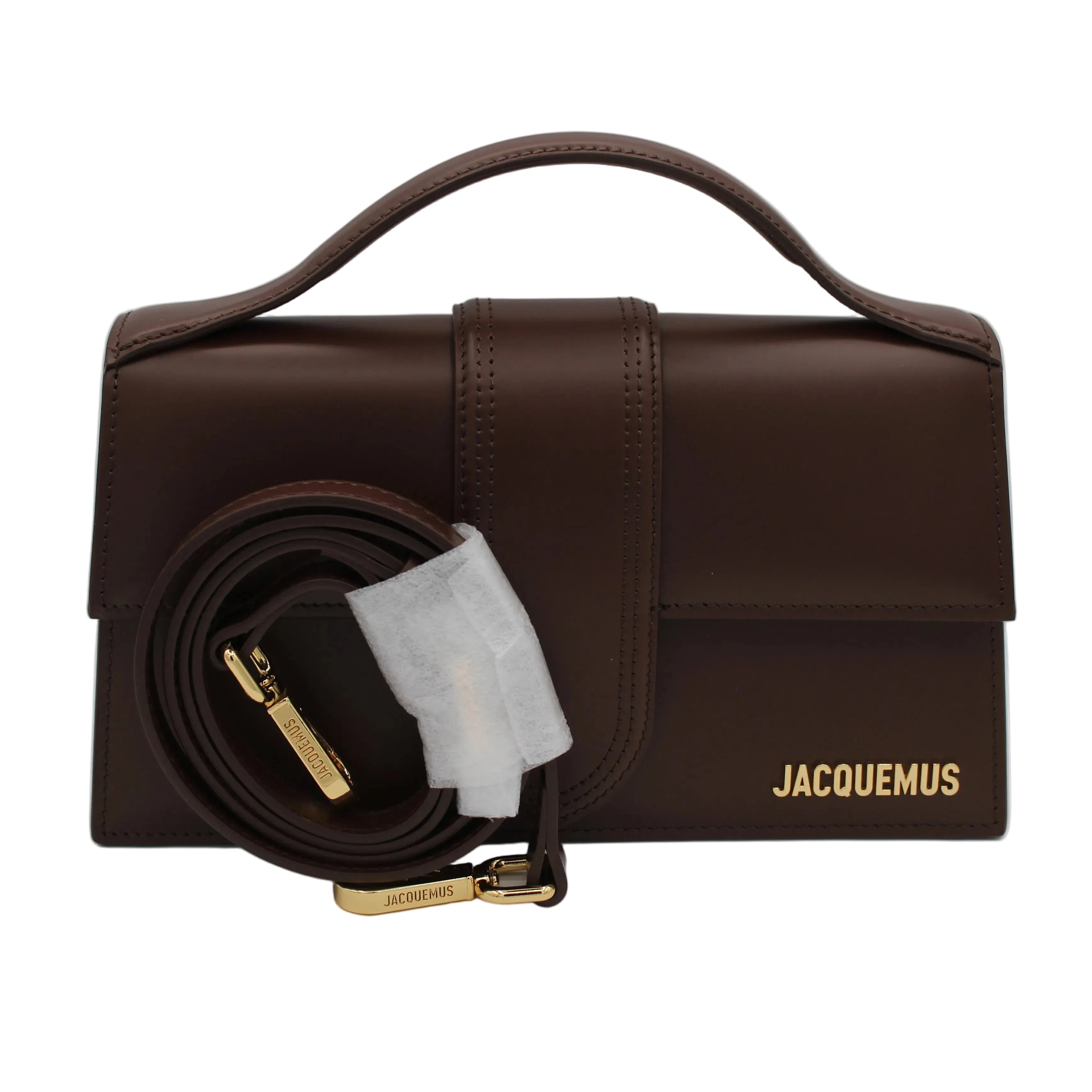 Jacquemus Le Bambino Long Structured Flap Bag — Dark Brown | Gold Hardware