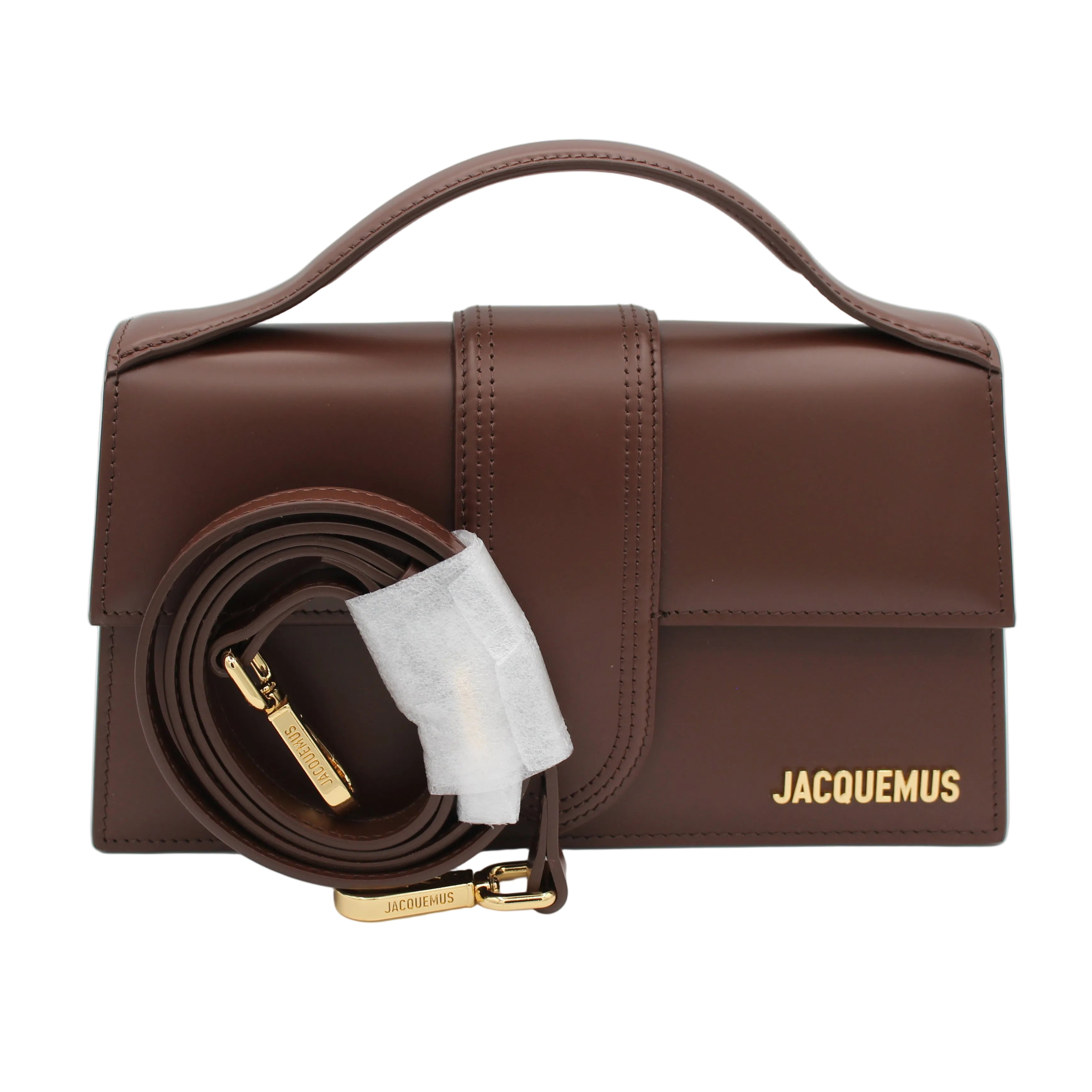 Jacquemus Le Bambino Long Structured Flap Bag — Dark Brown | Gold Hardware