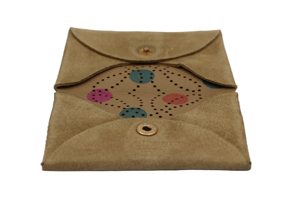 Loewe Anagram Perforated Suede Card Case — Sand/Polka Dot Interior