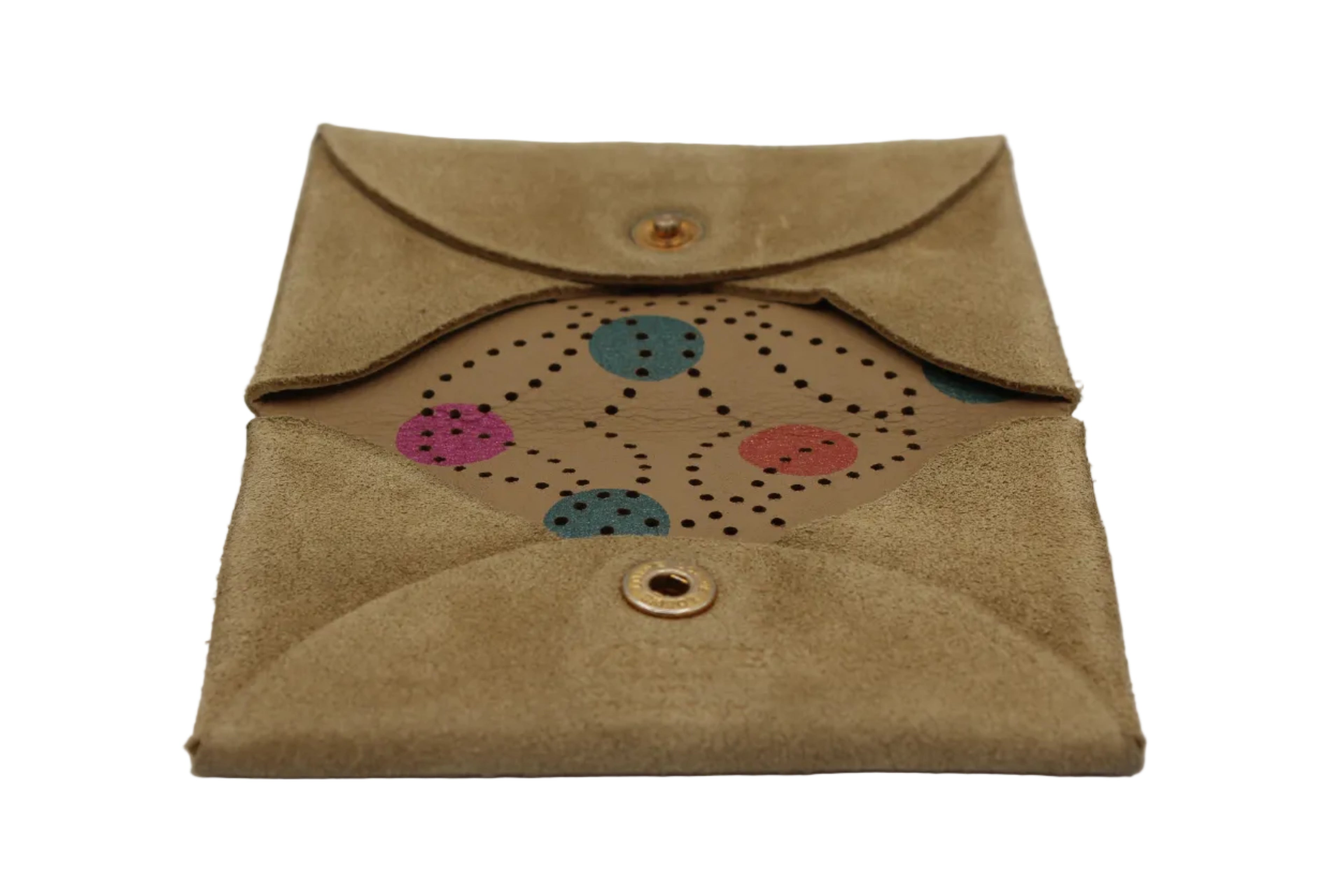 Loewe Anagram Perforated Suede Card Case — Sand/Polka Dot Interior