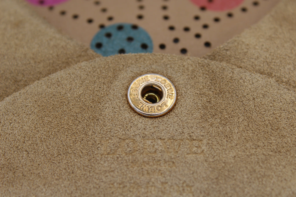 Loewe Anagram Perforated Suede Card Case — Sand/Polka Dot Interior