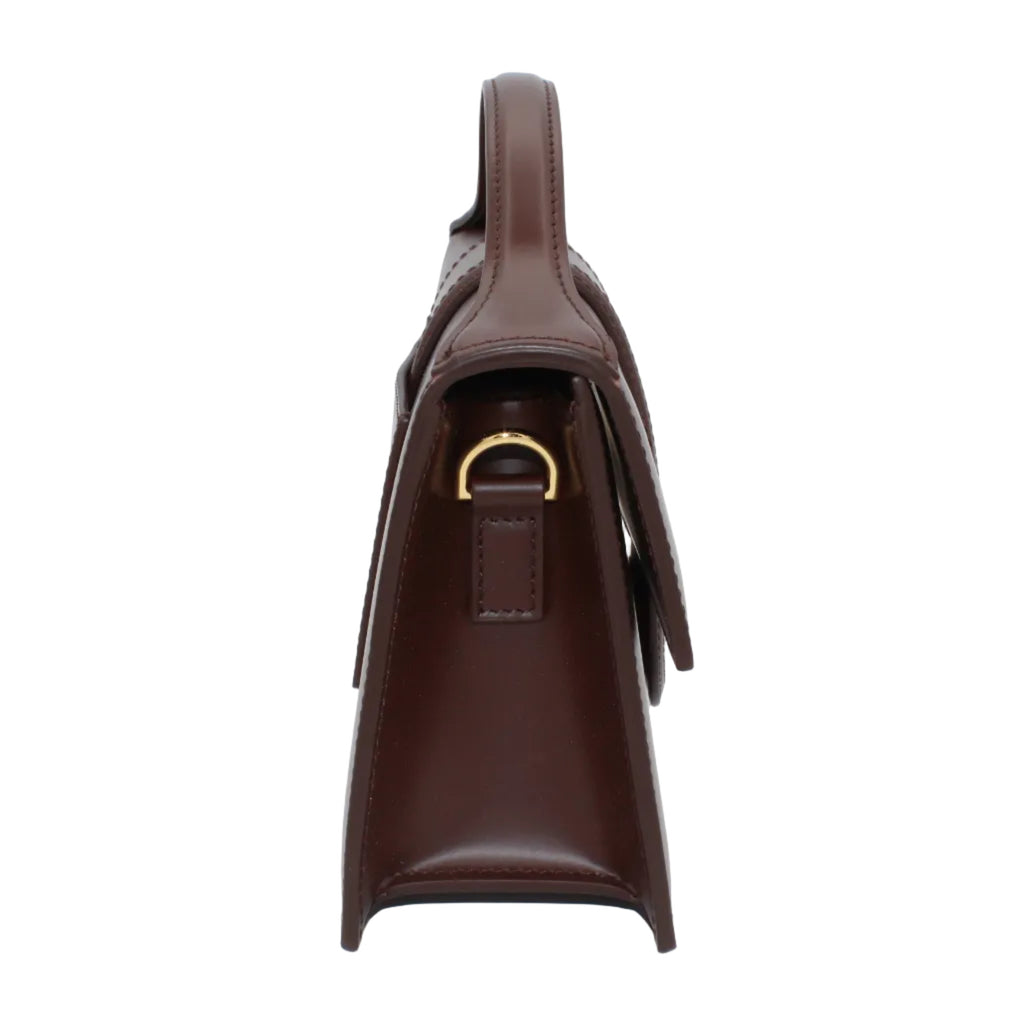 Jacquemus Le Bambino Long Structured Flap Bag — Dark Brown | Gold Hardware